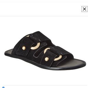 rag & bone Black Suede Slide Sandals with Gold Hardware